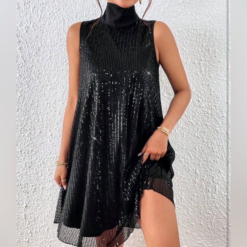 Allurite High Neck Sequins Dress